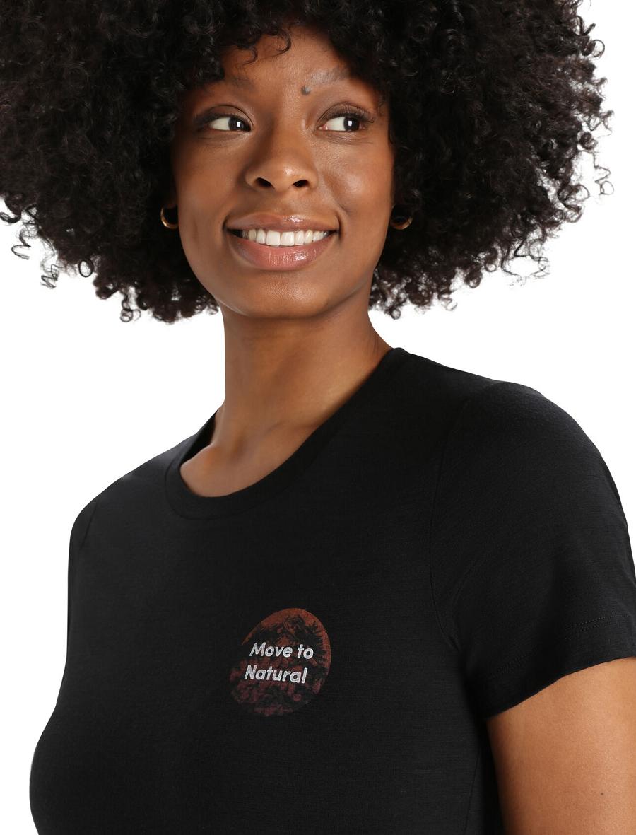 Black Women's Icebreaker Merino Tech Lite II Short Sleeve Natural Alps T Shirts | USA 1605VRWD